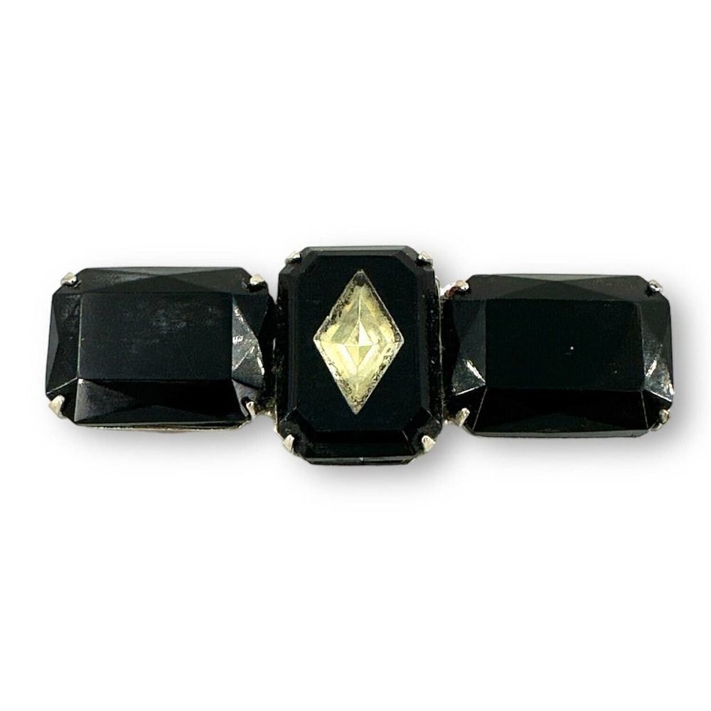 Vintage Black Onyx Octagon Bar in Gold-Plated Brooch Pin 2"